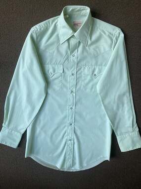 Vintage 70s Montgomery Ward Western Wear Mint Green Pearl Snap Shirt